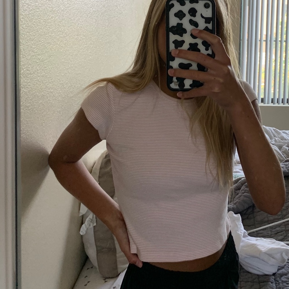 baby pink and white striped ashlyn top